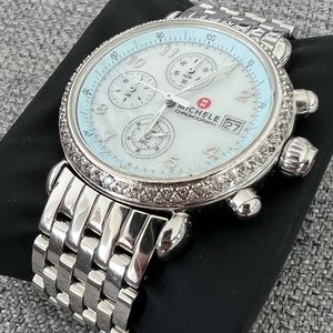 MICHELE
Stainless Steel Round Face Diamond Chronograph, 38mm watch